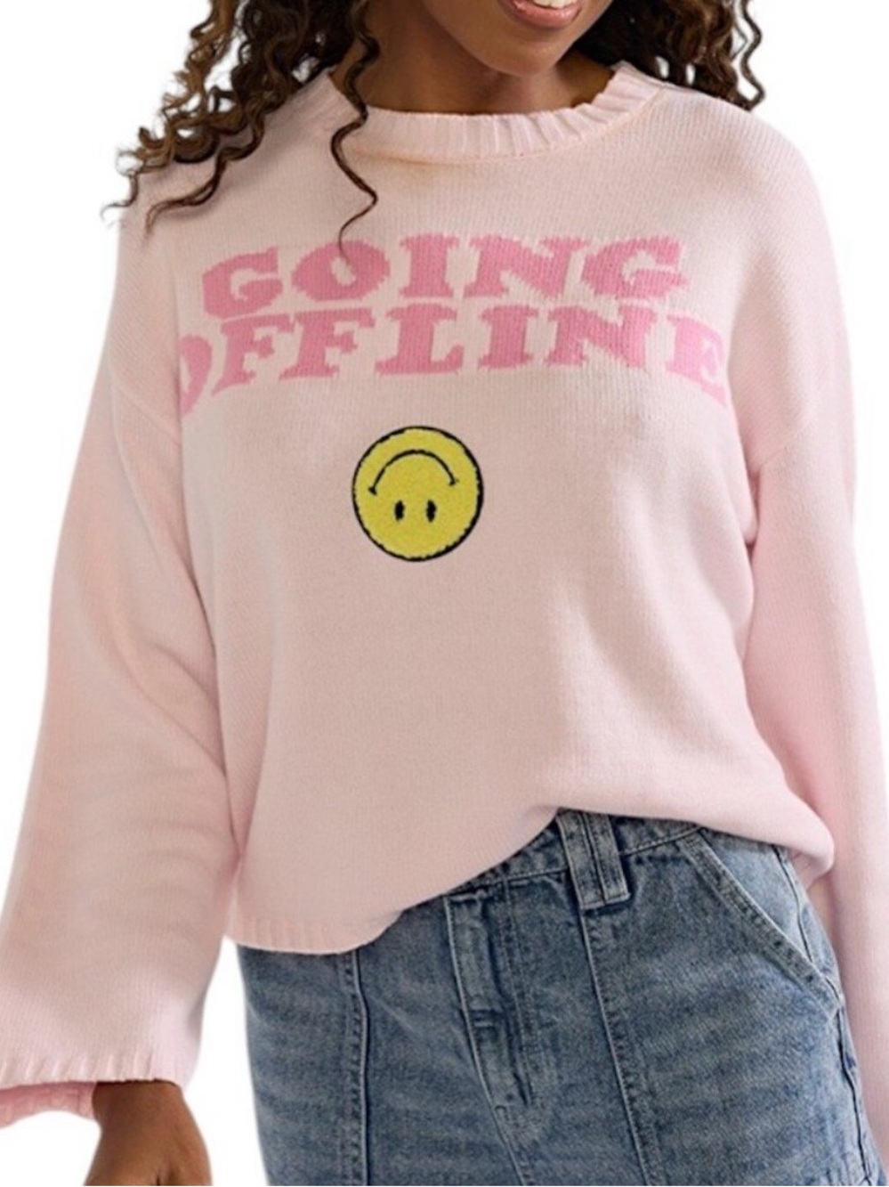 MOON & MADISON Light Pink Cotton Blend Going Offline Smiley Sweater XS